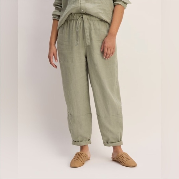 Everlane The Linen Pull-On Elastic Waist Barrel Pant in Sage Green Large